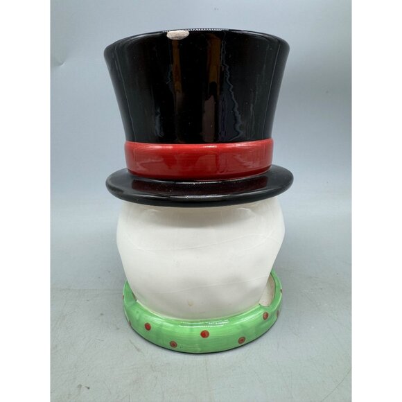 CIB snow much fun Christmas snowman fondue set 2 pc ceramic top hat scarf READ - Picture 6 of 13